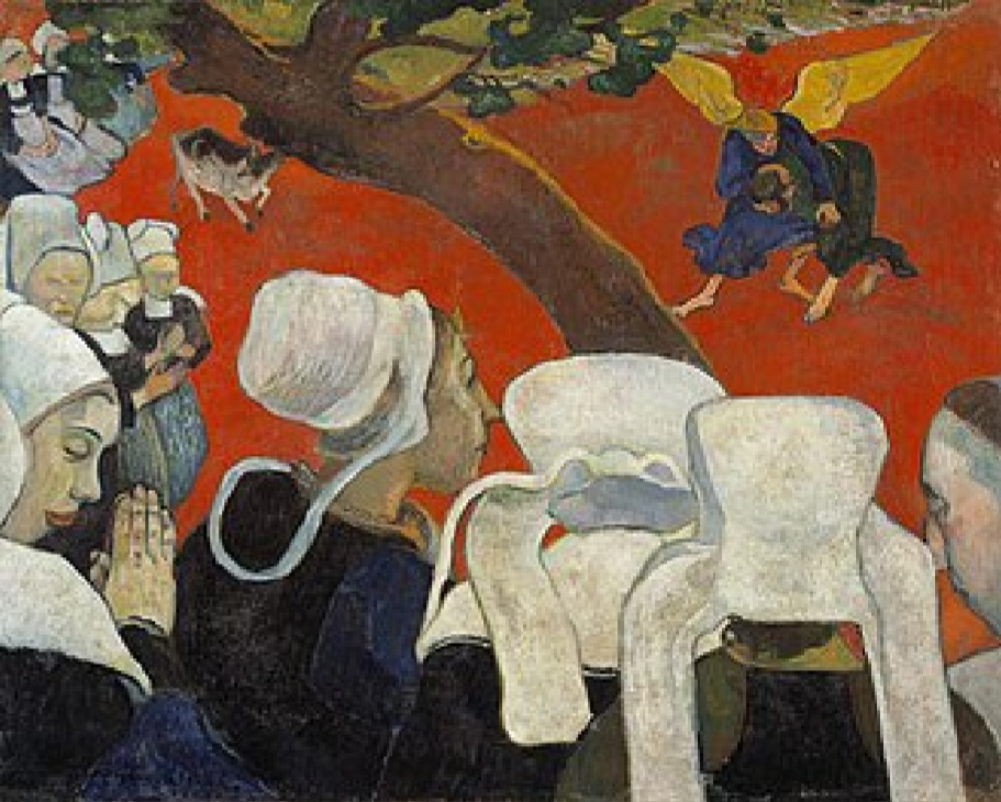 Eugène Henri Paul Gauguin (1848-1903), ‘La vision après le sermon’ - Het visioen na de preek, 1888; bij Genesis 32,23-32
